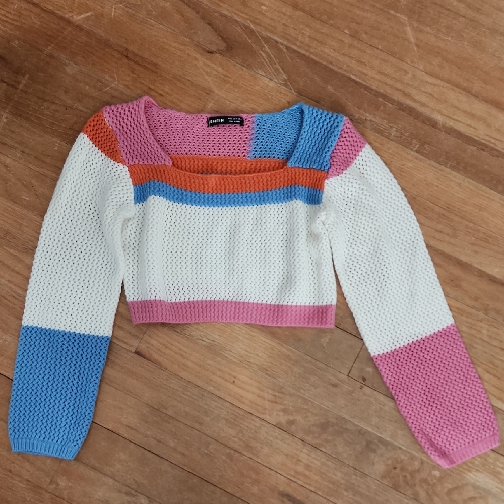 SHEIN Pink Knit Sweater Cropped Small